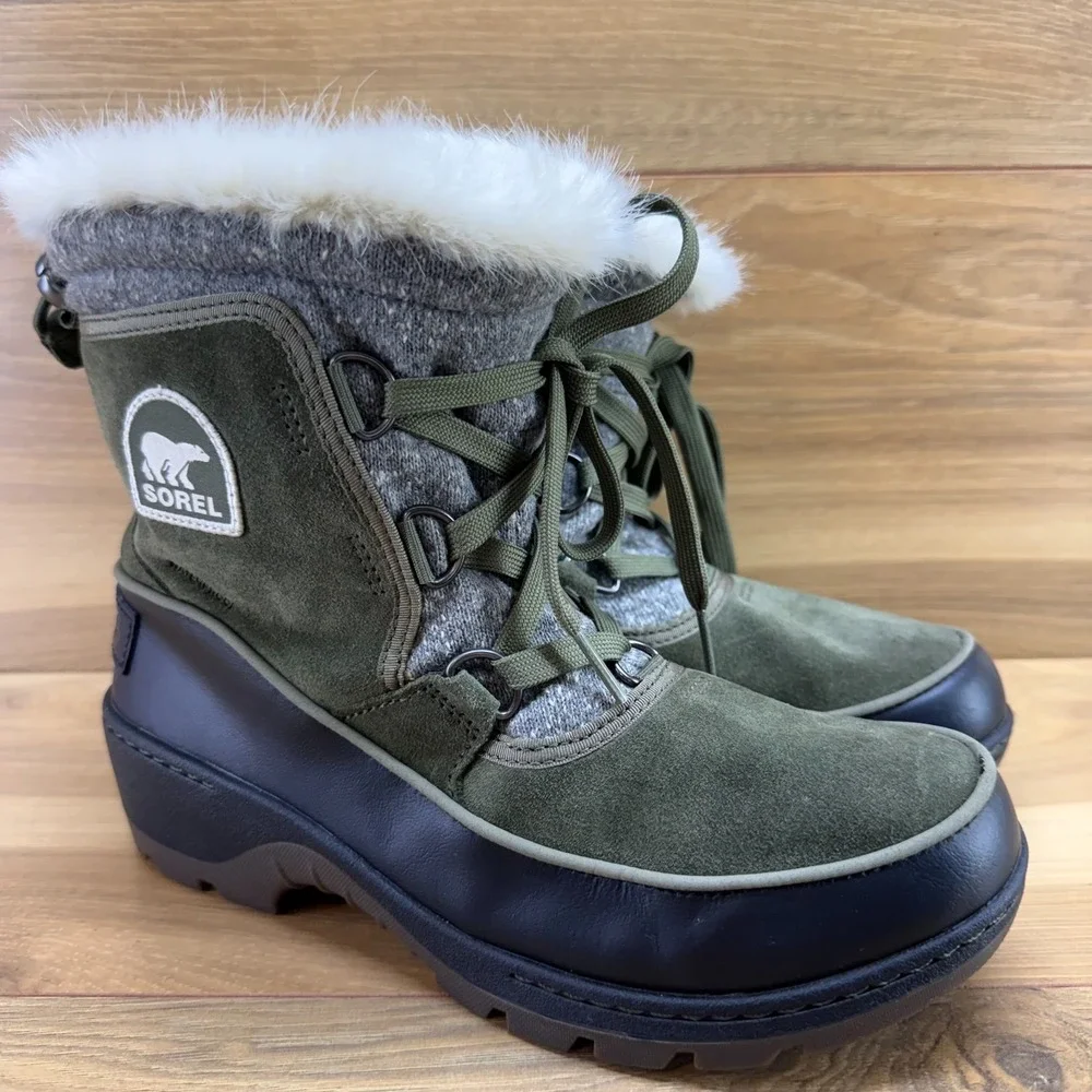 Sorel Tivoli III Green Black Snow Boots 7.5 Waterproof Faux Fur Gorpcore Ski
